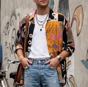 Vtg Giorgio Danieli Italy Abstract Art Print Rayon Shirt Size M